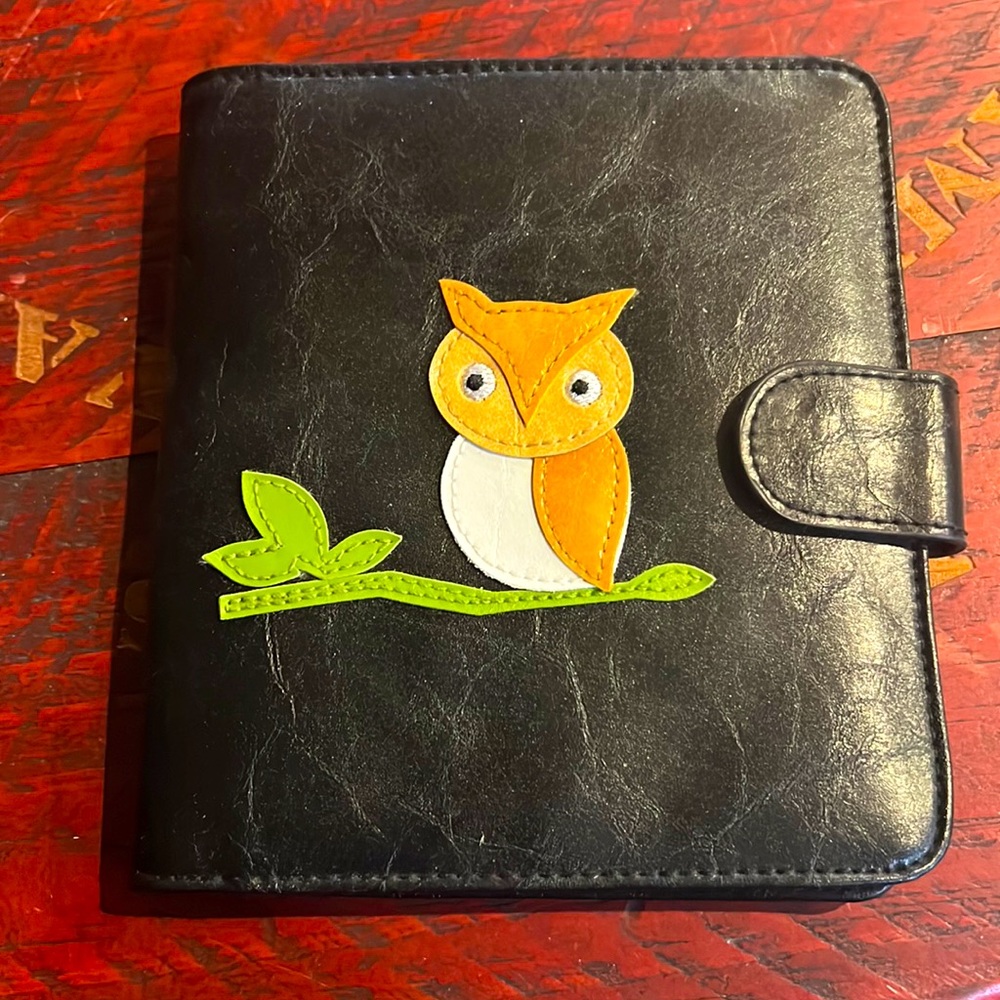 Black Leather Wallet with Playful Owl Appliqué